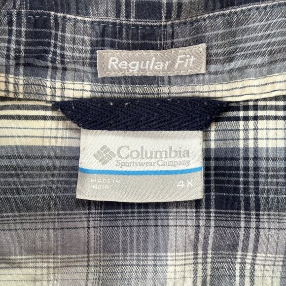 Columbia Mens 4X Blue Plaid Short Sleeve Button Up Outdoor Hiking Shirt Travel - Picture 7 of 14
